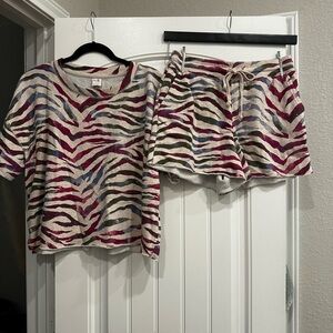 Secret Treasures Zebra Print Pajama Set - Red, Blue, Tan